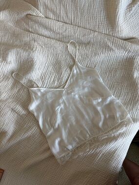 SOLD❌ white lace trim cami tank silk satin top thrifted angelic